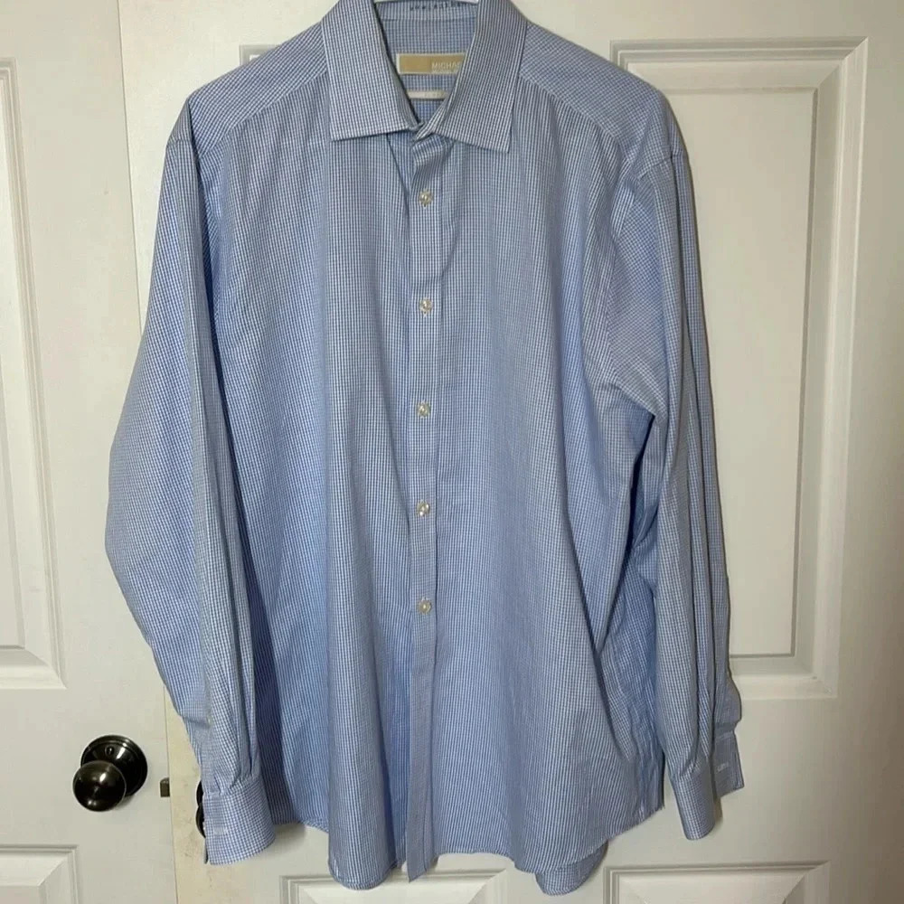 Michael Kors checkered men’s Button Down Slim Fit Shirt size large blue